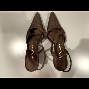 Nina brown glitter slingback heels size 7